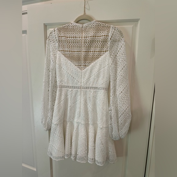 ML Monique Lhuillier Fluted Macramé Lace Mini Dress NWT Size 0 Bridal - Picture 7 of 9